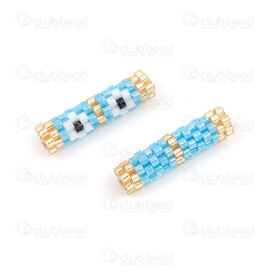 1411-2404-01 - Miyuki Bille Tube Bleu-Blanc 20x5mm Motif Fleur avec Trou 1.5mm 2pcs 1411-2404-01,1411,montreal, quebec, canada, beads, wholesale