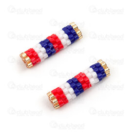 1411-2405 - Miyuki Bead Tube Red-White-Blue 20x5mm Lined Design with 1.5mm hole 2pcs 1411-2405,Weaving,Miyuki woven elements,montreal, quebec, canada, beads, wholesale