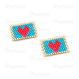 1411-5005 - Miyuki Component Retangle Turquoise-Gold 14.5x21x2mm Red Heart Design 2pcs 1411-5005,design.com,montreal, quebec, canada, beads, wholesale