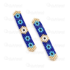 1411-5017 - Miyuki Component Stripe 43x7x2mm Flower Design Blue-Gold-White without loop 2pcs 1411-5017,Weaving,Miyuki woven elements,montreal, quebec, canada, beads, wholesale