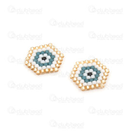 1411-5027 - Miyuki Component Hexagon 12x15x2mm Evil Eye Design Blue-White-Gold without loop 2pcs 1411-5027,design.com,montreal, quebec, canada, beads, wholesale