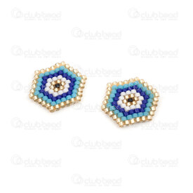1411-5028-01 - Miyuki Component Hexagon 15x19x2mm Evil Eye Design Blue-White-Gold without loop 2pcs 1411-5028-01,design.com,montreal, quebec, canada, beads, wholesale