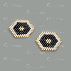 1411-5029 - Miyuki Composant Hexagone 17x22x2mm Motif Mauvais Œil Noir-Blanc-Or sans Boucle 2pcs 1411-5029,Miyuki noir,montreal, quebec, canada, beads, wholesale