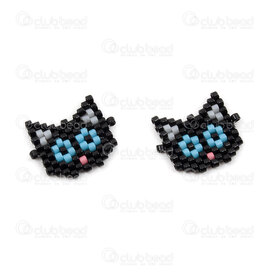 1411-5039-01 - Miyuki Component Cat Face Black-Blue-Pink 19x15x2mm without loop 2pcs Chine 1411-5039-01,Weaving,Miyuki woven elements,montreal, quebec, canada, beads, wholesale