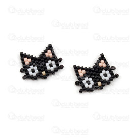 1411-5039 - Miyuki Component Cat Face Black-White-Pink 15.5x18x2mm without loop 2pcs 1411-5039,Weaving,Miyuki woven elements,montreal, quebec, canada, beads, wholesale