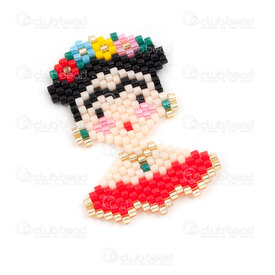 1411-5045 - Miyuki Component Lady Face with Flower Mixed Color 31x25x2mm without loop 1pc 1411-5045,Weaving,Miyuki woven elements,montreal, quebec, canada, beads, wholesale