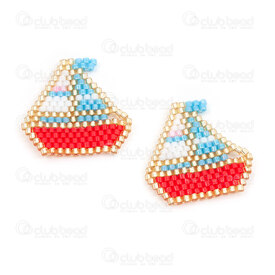 1411-5047 - Miyuki Component Sailboat Red-White-Blue 24x24x2mm without loop 2pcs 1411-5047,Weaving,Miyuki woven elements,montreal, quebec, canada, beads, wholesale