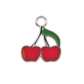*1413-1009 - Metal Pendant Cherries 18X20MM Red/Green 10pcs *1413-1009,montreal, quebec, canada, beads, wholesale