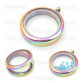 1413-14125 - Stainless Steel 304 Pendant Memory Locket Round 30mm Rainbow Natural 1pc 1413-14125,30MM,Pendant,Memory Locket,Stainless Steel 304,30MM,Round,Natural,Rainbow,China,1pc,montreal, quebec, canada, beads, wholesale
