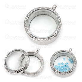 1413-14571 - Stainless Steel 304 Pendant Memory Locket Round Screwable 30mm Natural With Rhinestones 1pc 1413-14571,Pendants,30MM,Pendant,Memory Locket,Metal,Stainless Steel 304,30MM,Round,Round,Screwable,Grey,Natural,With Rhinestones,China,montreal, quebec, canada, beads, wholesale
