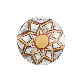*1413-1600-03 - Coconut Pendant Round Hand Painted 35MM Orange 5pcs India *1413-1600-03,Dollar Bead - Coconut,montreal, quebec, canada, beads, wholesale