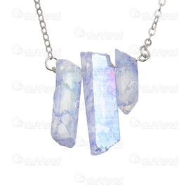 1413-1607-01 - Semi-precious stone Light Blue AB dyed crystal quartz 26-46mm metal necklace 20'' 1413-1607-01,montreal, quebec, canada, beads, wholesale