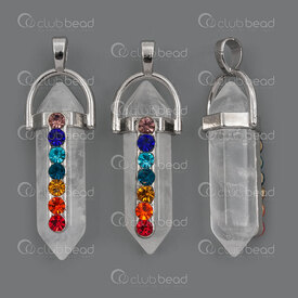 1413-1610-01 - Semi-precious Stone Pendant Hexagonal Prism Pointed with chakra stone 1.5'' Crystal Clear 5pcs 1413-1610-01,1413-161,montreal, quebec, canada, beads, wholesale