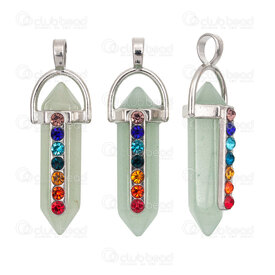1413-1610-05 - Semi-precious Stone Pendant Hexagonal Prism Pointed with chakra stone 1.5'' Green Aventurine Clear 5pcs 1413-1610-05,Semi-precious Stone Pendant Hexagonal Prism,montreal, quebec, canada, beads, wholesale