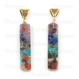 1413-1611-03 - Spiritual Natural Semi Precious Stone Pendant Orgone 7 Chakras Rectangle 51x10x8mm with Stone Chips in Resin and Bail Gold 2pcs 1413-1611-03,e,montreal, quebec, canada, beads, wholesale