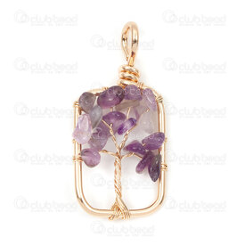 1413-1612-09 - Metal Pendant Wrap Rectangle Tree of Life 40x19.5x6mm Amethyst With Bail Gold 2pcs 1413-1612-09,Pendants,Semi-precious Stone,montreal, quebec, canada, beads, wholesale