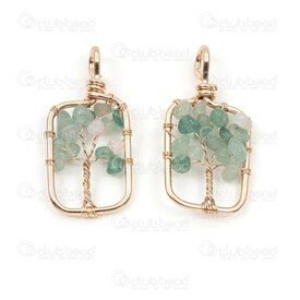 1413-1612-11 - Metal Pendant Wrap Rectangle Tree of Life 40x19x6mm Green Aventurine With Bail Gold 2pcs 1413-1612-11,vs,montreal, quebec, canada, beads, wholesale