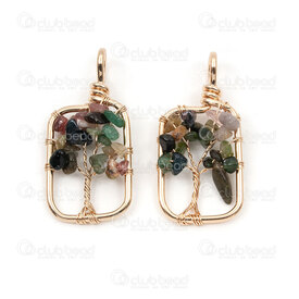 1413-1612-13 - Metal Pendant Wrap Rectangle Tree of Life 40x19x6mm Tourmaline With Bail Gold 2pcs 1413-1612-13,vs,montreal, quebec, canada, beads, wholesale