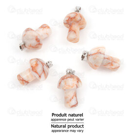1413-1613-1801 - Pendentif de Pierre Fine Naturelle Marbre Network Rouge Champignon 18x15mm avec Beliere Matal 5pcs 1413-1613-1801,Pendentifs,Pierre fine,montreal, quebec, canada, beads, wholesale