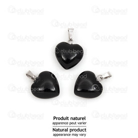 1413-1614-1503 - Natural Semi Precious Stone Pendant Heart Black Onyx 17.5x15x7mm with Metal Bail 5pcs 1413-1614-1503,Pendants,montreal, quebec, canada, beads, wholesale
