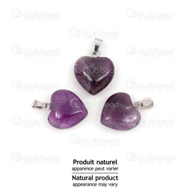 1413-1614-1505 - Natural Semi Precious Stone Pendant Heart Amythest 17.5x15x7mm with Metal Bail 5pcs 1413-1614-1505,Pendants,montreal, quebec, canada, beads, wholesale