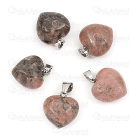 1413-1614-1507 - Natural Semi Precious Stone Pendant Heart Rhodonite 15x15x10mm with Metal Bail 5pcs 1413-1614-1507,1413-1614-,montreal, quebec, canada, beads, wholesale