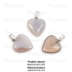 1413-1614-2007 - Natural Semi Precious Stone Pendant Heart Grey Agate 20x20x6.5mm with Metal Bail 5pcs 1413-1614-2007,1413-161,montreal, quebec, canada, beads, wholesale