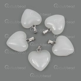 1413-1614-2011 - Semi Precious Stone Pendant Heart White Quartz 20x20x9mm with Metal Bail 5pcs 1413-1614-2011,1413-161,montreal, quebec, canada, beads, wholesale