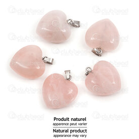 1413-1614-2201 - Semi Precious Stone Pendant Heart Rose Quartz 20x20x9mm with Metal Bail 5pcs 1413-1614-2201,1413-1614-,montreal, quebec, canada, beads, wholesale