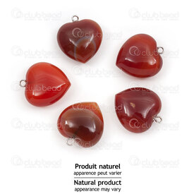 1413-1614-2203 - Semi Precious Stone Pendant Heart Red Agate 20x20x9mm with Metal Bail 5pcs 1413-1614-2203,1413-161,montreal, quebec, canada, beads, wholesale