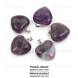 1413-1614-2205 - Natural Semi Precious Stone Pendant Heart Amethyst 22x20x9mm with Metal Bail 5pcs 1413-1614-2205,1413-161,montreal, quebec, canada, beads, wholesale