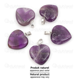 1413-1614-22051 - Natural Semi Precious Stone Pendant Heart Amethyst 22x20x6mm with Metal Bail 5pcs 1413-1614-22051,améthyste,montreal, quebec, canada, beads, wholesale