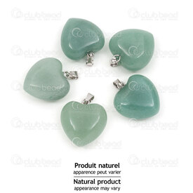 1413-1614-2209 - Natural Semi Precious Stone Pendant Heart Green Aventurite 22x20x9mm with Metal Bail 5pcs 1413-1614-2209,aventurine,montreal, quebec, canada, beads, wholesale