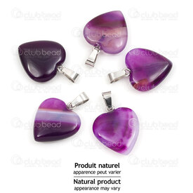 1413-1614-2211 - Natural Semi Precious Stone Pendant Heart Stripped Purple Agate 22x20x6mm with Metal Bail 5pcs 1413-1614-2211,Pendants,Semi-precious Stone,montreal, quebec, canada, beads, wholesale