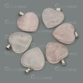 1413-1614-2501 - Pendentif de Pierre Fine Naturelle Cœur Quartz Rose 26.5x25x6mm avec Beliere Metal 5pcs 1413-1614-2501,pendenti,montreal, quebec, canada, beads, wholesale