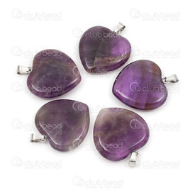1413-1614-2503 - Pendentif de Pierre Fine Naturelle Cœur Amethyste 26.5x25x6mm avec Beliere Metal 5pcs 1413-1614-2503,Pendentifs,Pierre fine,montreal, quebec, canada, beads, wholesale