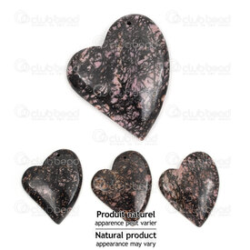 1413-1614-4203 - Semi Precious Stone Pendant Rhodochrosite Crooked Heart Shape approx. 42x40x6mm Black and pink 1.2mm hole 1pc !LIMITED QUANTITY! 1413-1614-4203,1413-1614-,montreal, quebec, canada, beads, wholesale