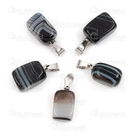 1413-1623-1507 - Natural Semi Precious Stone Pendant Black Stripped Agate app 15x10mm with Metal Bail 10pcs 1413-1623-1507,agate,montreal, quebec, canada, beads, wholesale