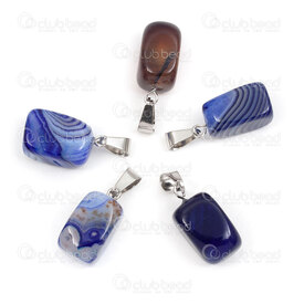 1413-1623-1509 - Natural Semi Precious Stone Pendant Dark Blue Stripped Agate Dyed app 15x10mm with Metal Bail 10pcs 1413-1623-1509,agate,montreal, quebec, canada, beads, wholesale