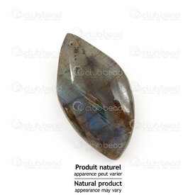 1413-1623-4001 - Pendentif de Pierre Fine Oval Labradorite app. 25-40x20x2mm avec Beliere Metal Naturel 1pc 1413-1623-4001,labradorite,montreal, quebec, canada, beads, wholesale