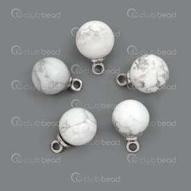 1413-1624-0801 - Natural Semi Precious Stone Charm Round 12x8mm White Howlite with Peg Bail 10pcs 1413-1624-0801,montreal, quebec, canada, beads, wholesale