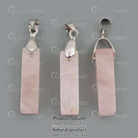 1413-1626-2501 - Pendentif Pierre Fine Naturelle Tube Rectangle 26x7mm Quartz Rose avec Beliere 5pcs 1413-1626-2501,Quartz rose,montreal, quebec, canada, beads, wholesale
