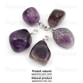 1413-1630-05 - Natural Semi Precious Stone Pendant Free Form Amethyste (approx. 30x20mm) with Metal Bail 5pcs 1413-1630-05,Pendants,montreal, quebec, canada, beads, wholesale
