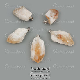 1413-1633-03 - Pendentif de Pierre Fine Naturelle Forme Libre Quartz Citron Brut (approx. 26x15mm) avec Beliere Metal 5pcs 1413-1633-03,Pendentifs,Pierre fine,montreal, quebec, canada, beads, wholesale