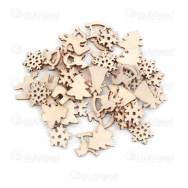 1413-1711 - Wood Assorted Ornements Christmas Theme (Christams Tree, Snow Flake, Deer, Bell) Nautral 1bag (100pcs) 1413-1711,Various products,Christmas Decorations,montreal, quebec, canada, beads, wholesale