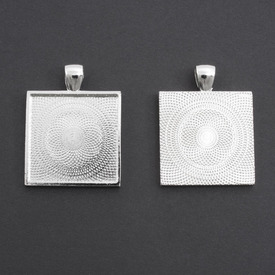 1413-2001-WH - Metal Bezel Cup Pendant Square 28MM Nickel Lead Free, Nickel Free 5pcs 1413-2001-WH,montreal, quebec, canada, beads, wholesale