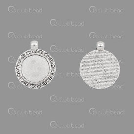 1413-2077 - Metal Bezel Cup Pendant 18mm With Fancy Border Round Antique Nickel With Leaves 5pcs 1413-2077,Cabochons,Settings for cabochons,Pendants,Metal,Bezel Cup Pendant,With Fancy Border,Round,18MM,Grey,Antique Nickel,Metal,With Leaves,5pcs,China,montreal, quebec, canada, beads, wholesale