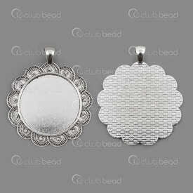 1413-2085-WH - Metal Bezel Cup Pendant 30mm With Decorative Border Round Antique Nickel 5pcs 1413-2085-WH,Metal,Metal,Bezel Cup Pendant,With Decorative Border,Round,30MM,Grey,Antique Nickel,Metal,5pcs,China,montreal, quebec, canada, beads, wholesale