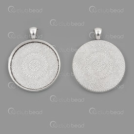 1413-2087-WH - Metal Pendentif Support pour Cabochon Rond 30mm avec Beliere 41x33x4mm Naturel 5pcs 1413-2087-WH,support pour cabochon,montreal, quebec, canada, beads, wholesale