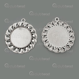 1413-2089-WH - Metal Pendant Bezel Cup for 30mm Round 53x47.5x4mm with Loop Natural 5pcs 1413-2089-WH,support  cabochon,montreal, quebec, canada, beads, wholesale